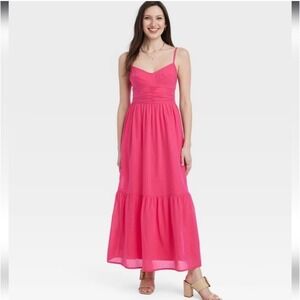 A New Day Hot Pink Tiered Maxi Dress Sleeveless Smocked Back Pink sundress XS